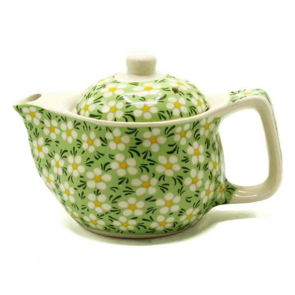 Small Green Daisy Ceramic Herbal Teapot