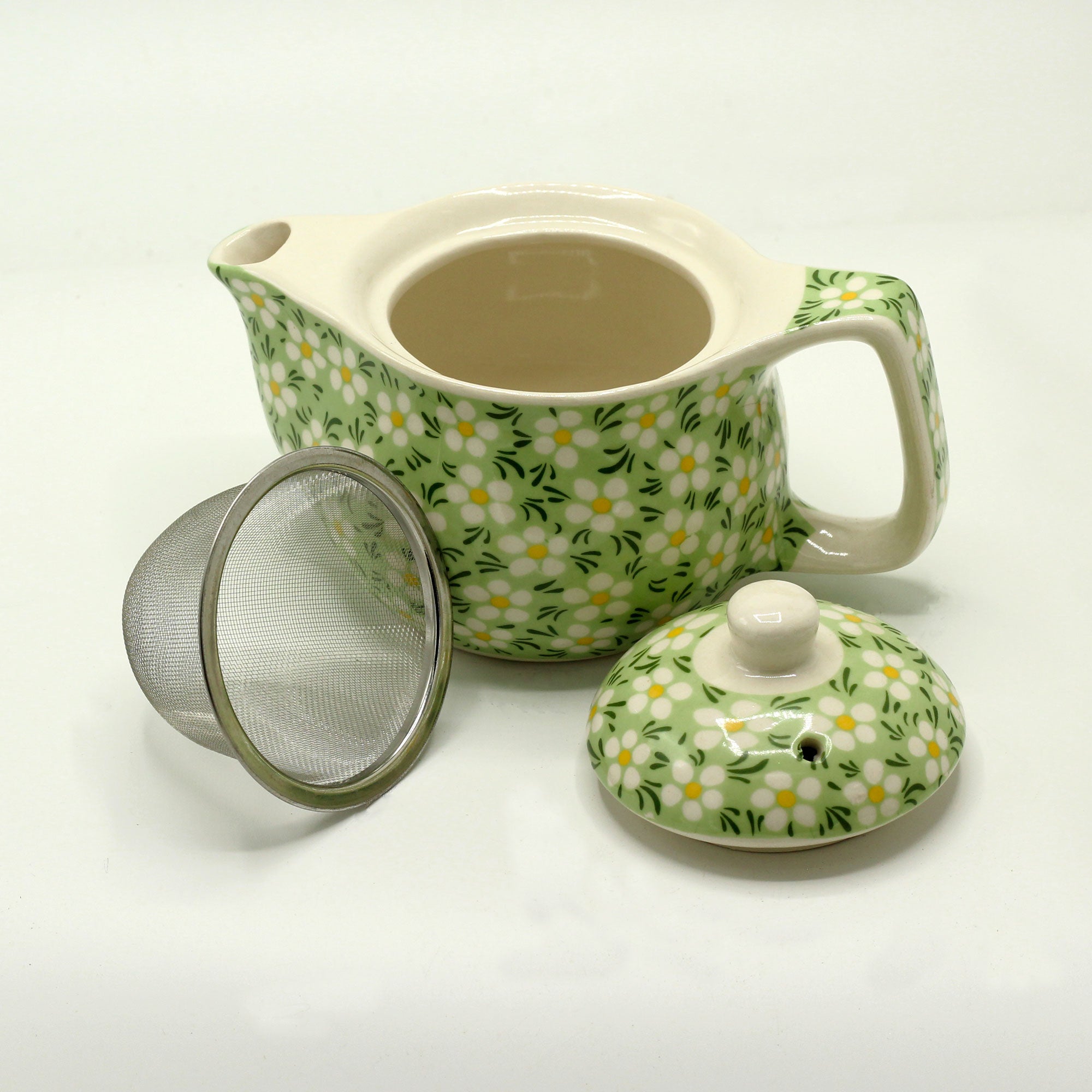 Small Green Daisy Ceramic Herbal Teapot