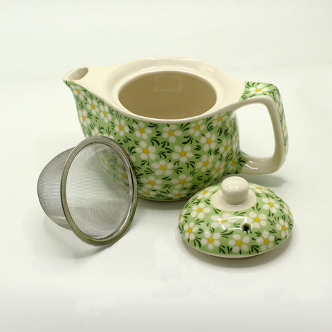 Small Green Daisy Ceramic Herbal Teapot