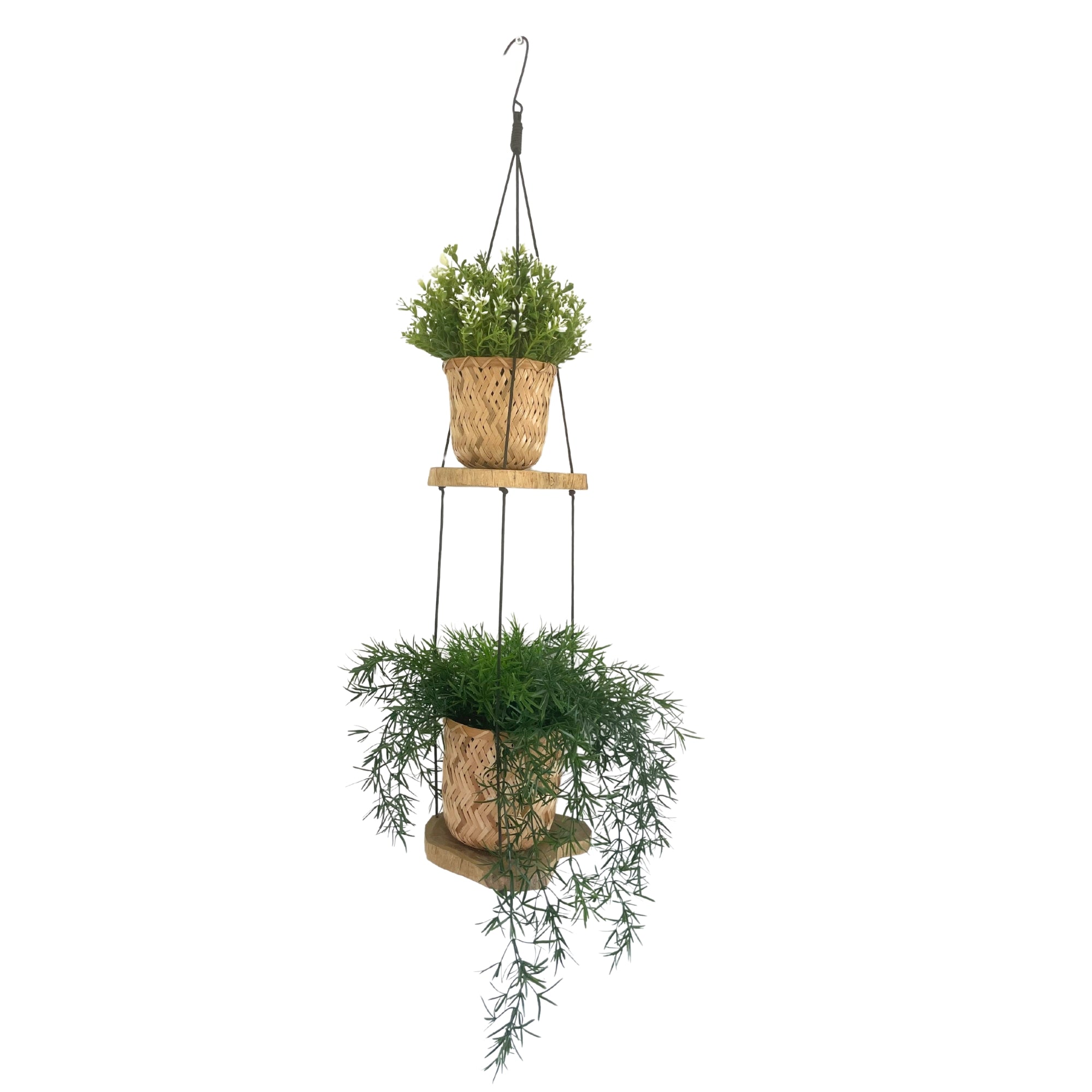 Hanging Natural Rustic Gamal Wood Shelves - Two Levels -