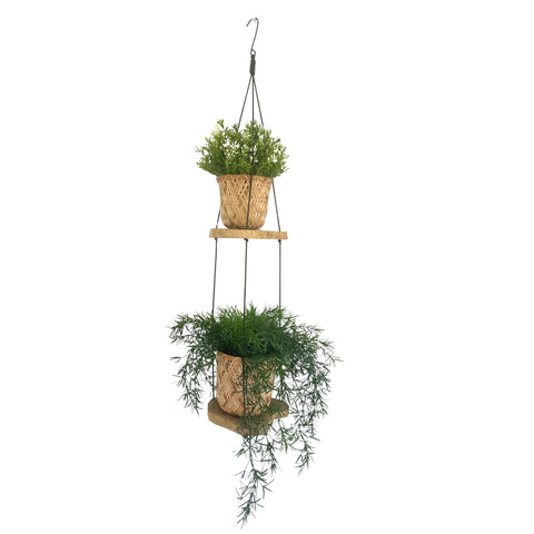 Hanging Natural Rustic Gamal Wood Shelves - Two Levels -