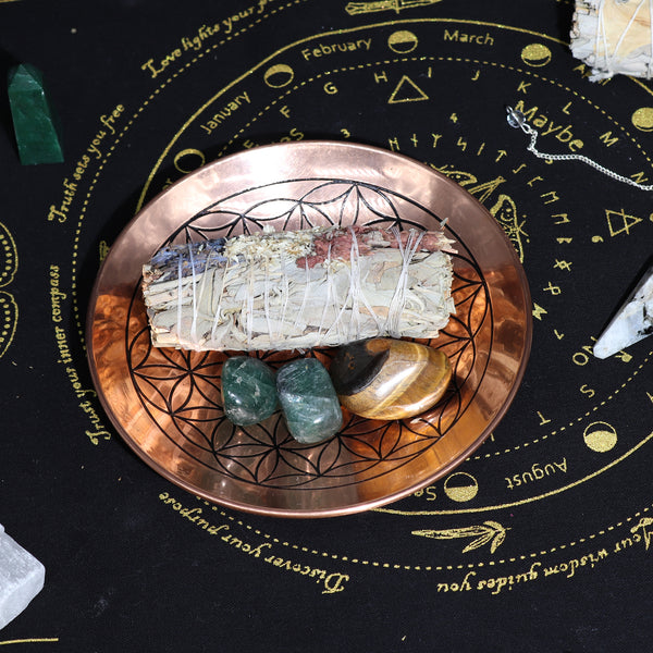 Genuine Copper Smudge Plate - Flower of Life Design