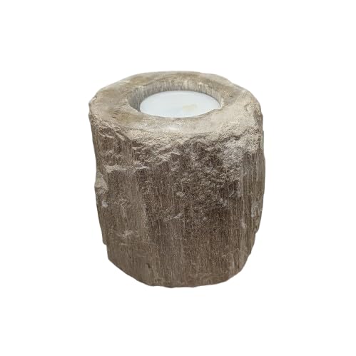 Hand Carved Petrified Wood Crystal Tealight Holder UK - Fossils - Unique Gifts - Fossilized Wood Candle Holder