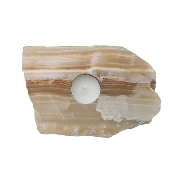 Amber Aragonite Tealight Holder