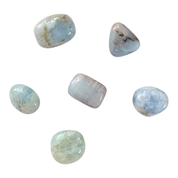 Aquamarine polished gemstones measuring 15-25mm. 
