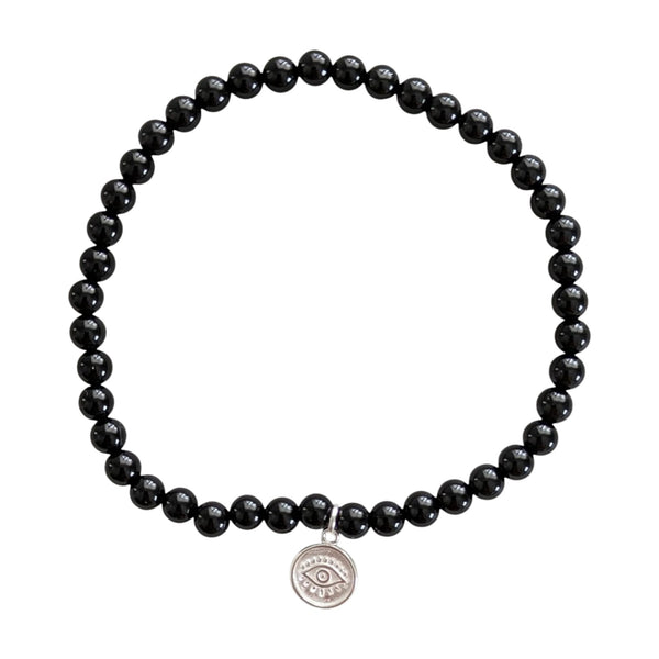 Black Agate & Evil Eye Charm Protection Bracelet