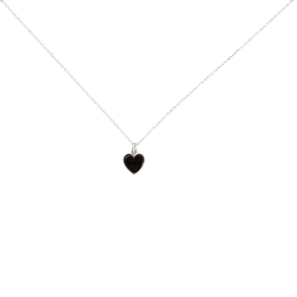 Black Onyx Heart 925 Sterling Silver Necklace