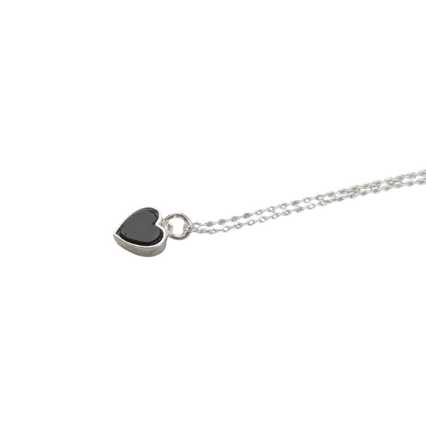 Black Onyx Heart 925 Sterling Silver Necklace