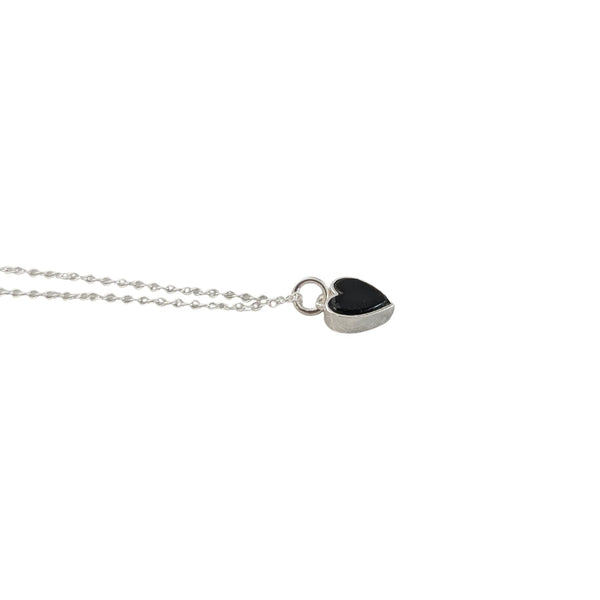 Black Onyx Heart 925 Sterling Silver Necklace