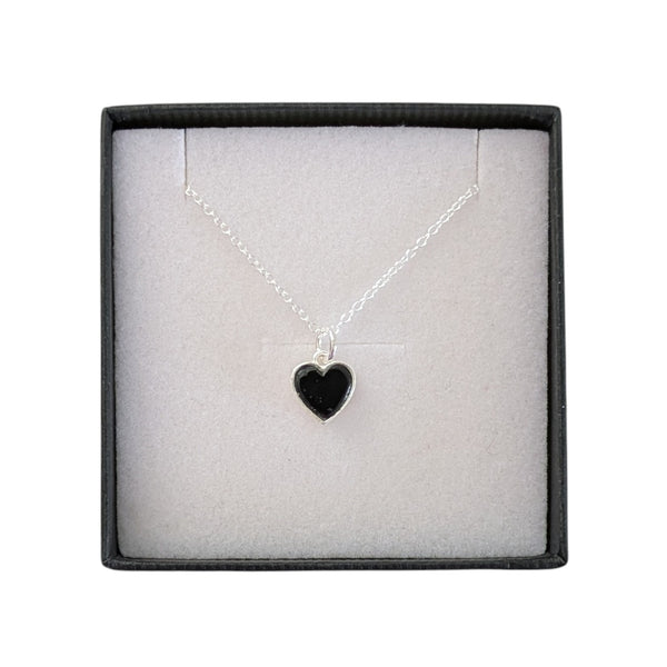 Black Onyx Heart 925 Sterling Silver Necklace