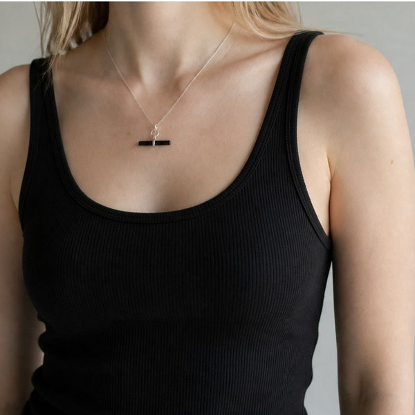 Black Onyx T-Bar 925 Sterling Silver Necklace
