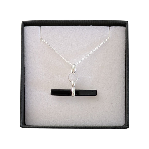 Black Onyx T-Bar 925 Sterling Silver Necklace