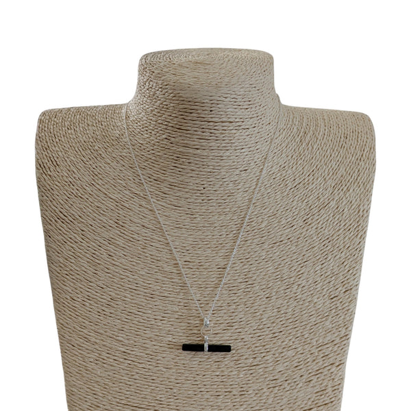 Black Onyx T-Bar 925 Sterling Silver Necklace