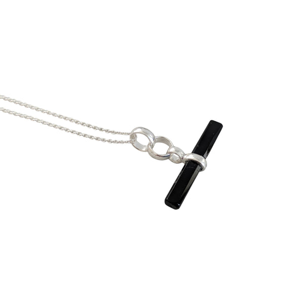 Black Onyx T-Bar 925 Sterling Silver Necklace