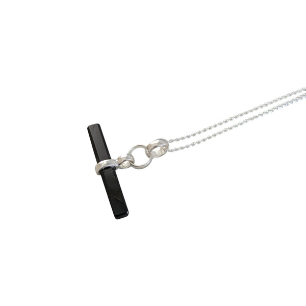 Black Onyx T-Bar 925 Sterling Silver Necklace