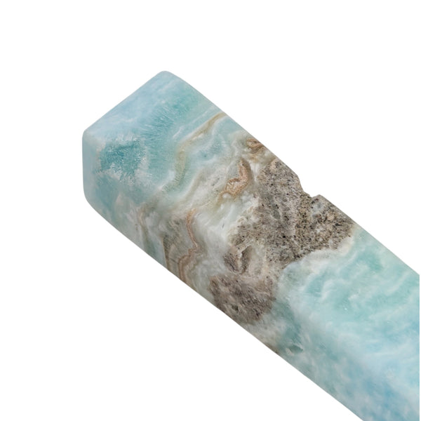 Close up of a Caribbean Calcite generator point, showing the natural cavity druzys. 