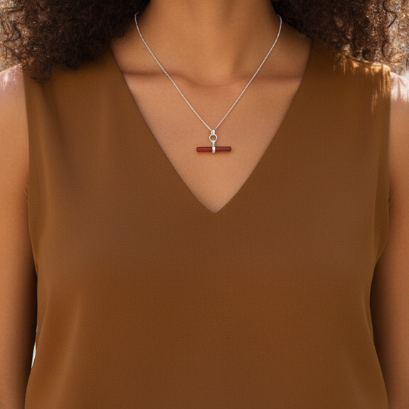 Carnelian T-Bar 925 Sterling Silver Necklace
