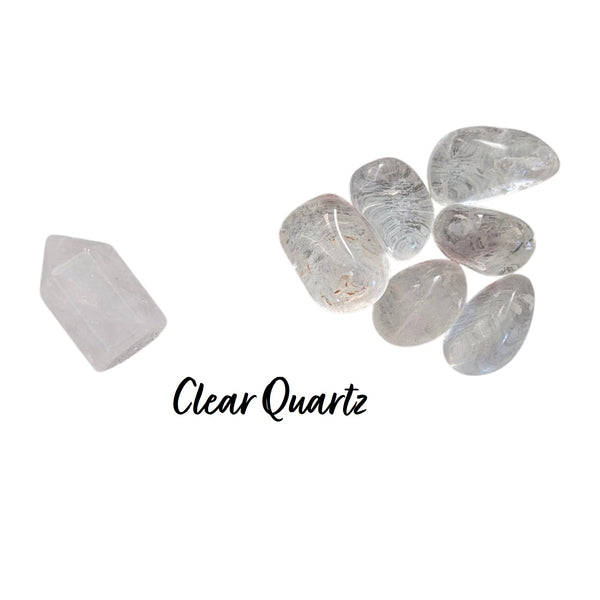 Clear Quartz Mini Point and Clear Quartz Polished Tumbled Stones.