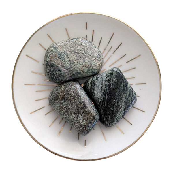 chrysotile in serpentine crystal tumblestones measuring 30-35mm.