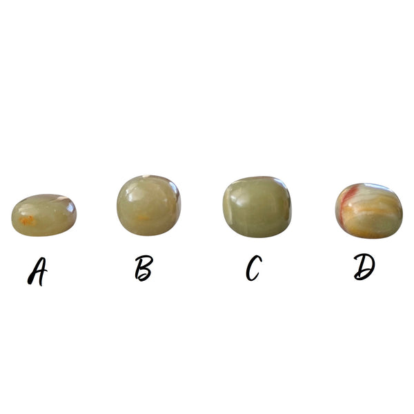 polished green banded calcite stones measuring 20-30mm