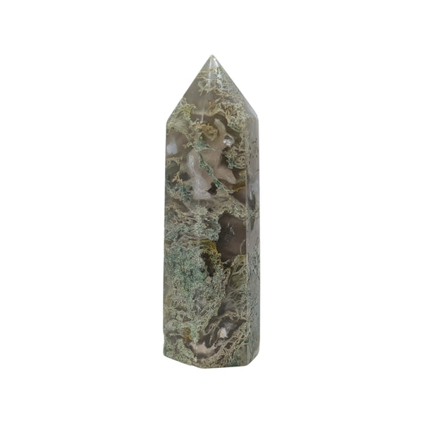 Green Moss Agate Hexagonal Point 8cms