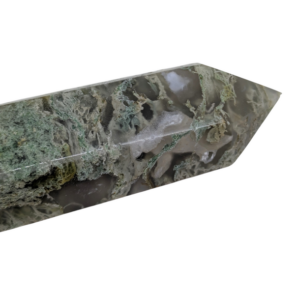 Green Moss Agate Point showing green inclusions