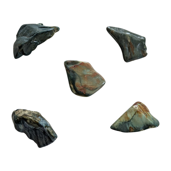 Polished green fossilized wood tumblestones measuring 30-40mm