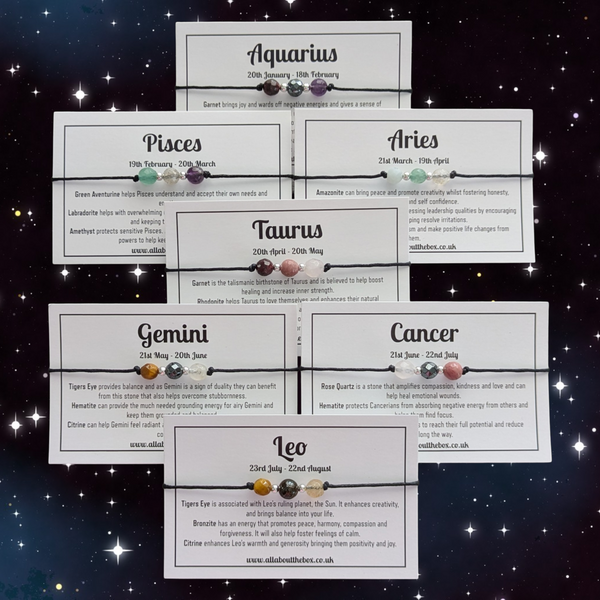 horoscope bracelets design for each of the 12 zodiac signs. 