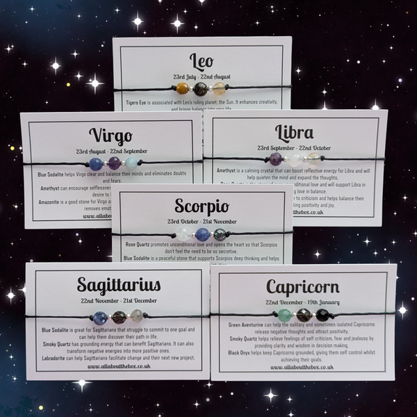 star sign bracelets featuring crystal faceted beads