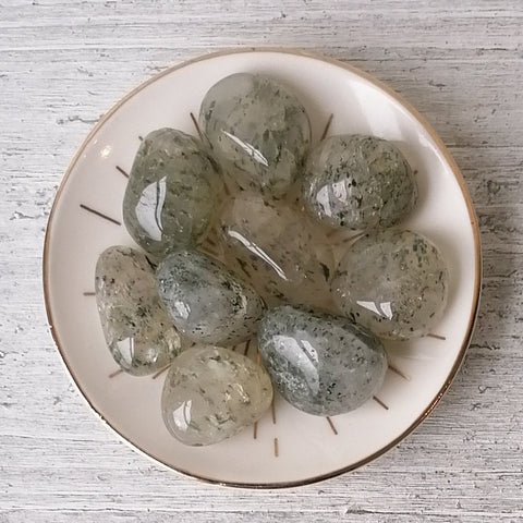 Green Tourmaline in Quartz Tumblestone