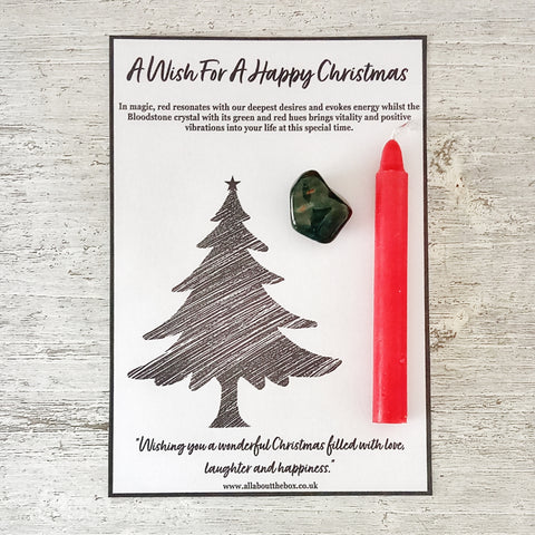 A Wish For A Happy Christmas - Red Spell Candle & Bloodstone Crystal