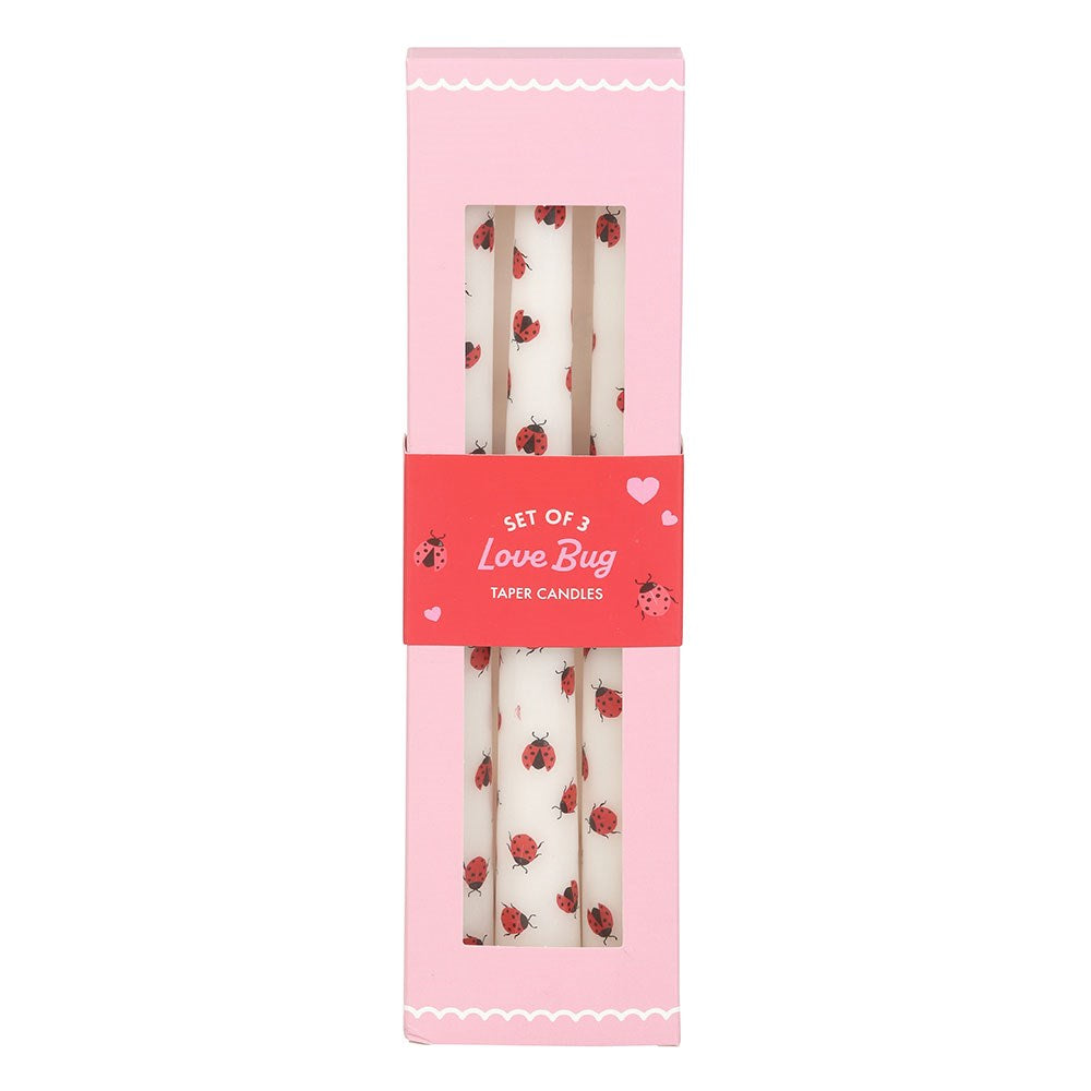 Set of Three Love Bug Ladybird Taper Candles