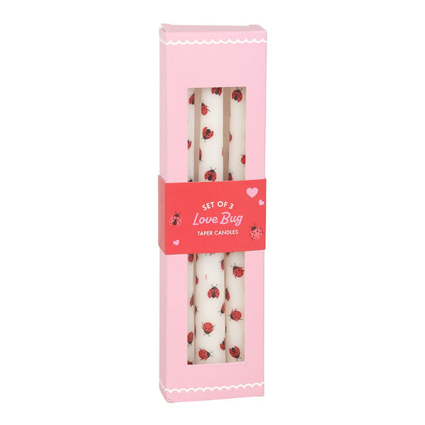 Set of Three Love Bug Ladybird Taper Candles