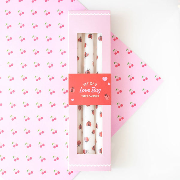 Set of Three Love Bug Ladybird Taper Candles
