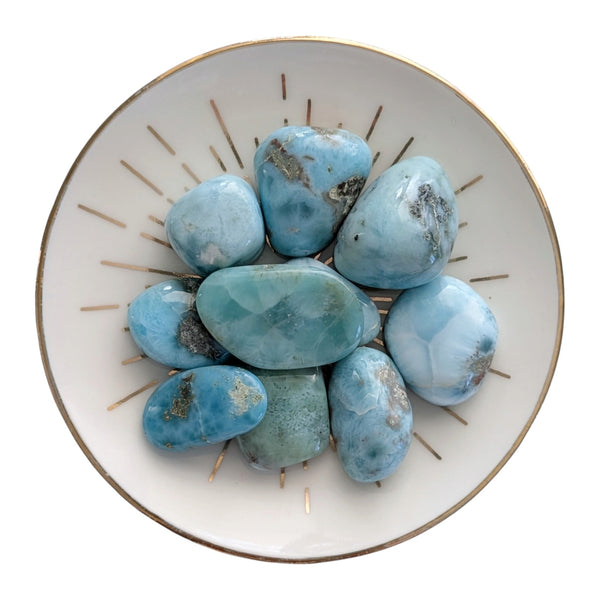 Polished Larimar Tumblestone measuring 15-25mm.