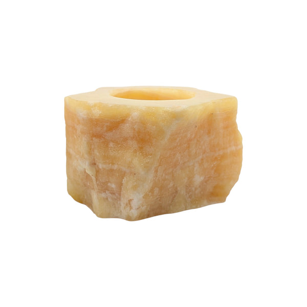 Orange Calcite crystal tealight holder in bright orange tones. 