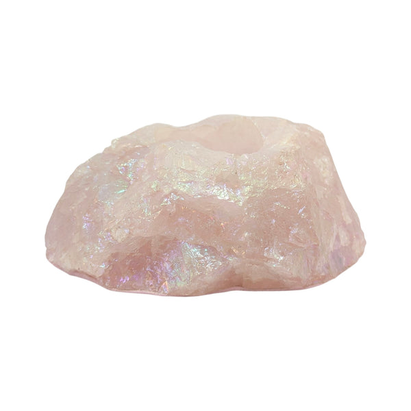 Rose Aura Quartz Crystal Tealight Holder