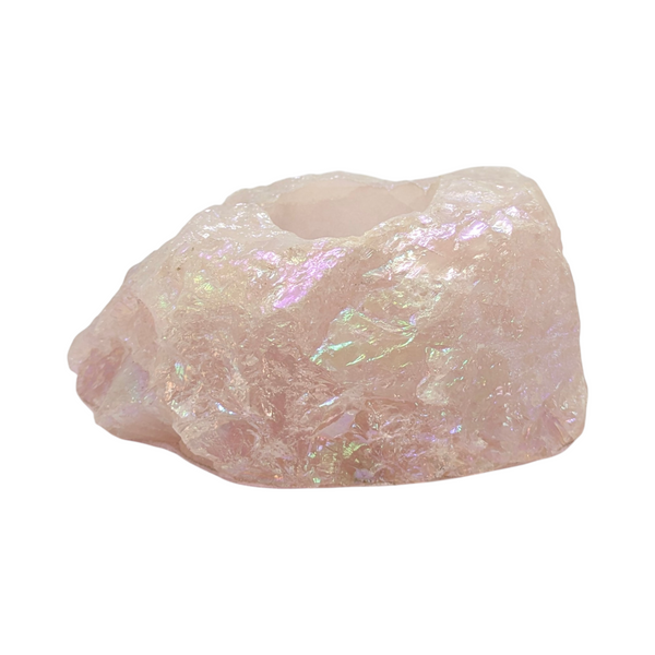 Rose Aura Quartz Crystal Tealight Holder