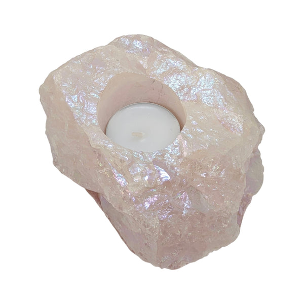 Rose Aura Quartz Crystal Tealight Holder