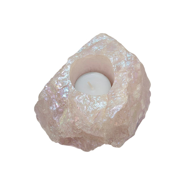 Rose Aura Quartz Crystal Tealight Holder