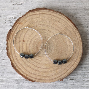 Hematite Beaded Hoops