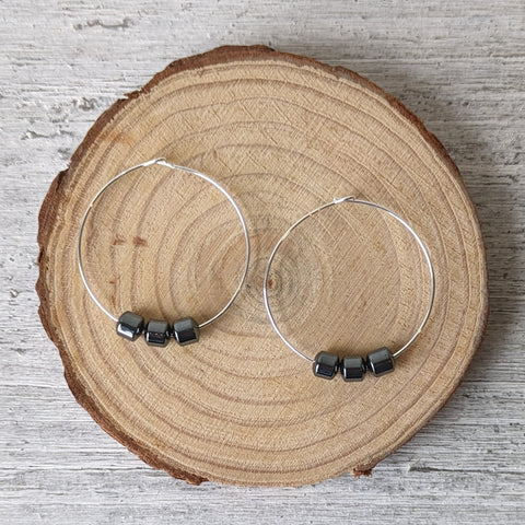 Hematite Beaded Hoops