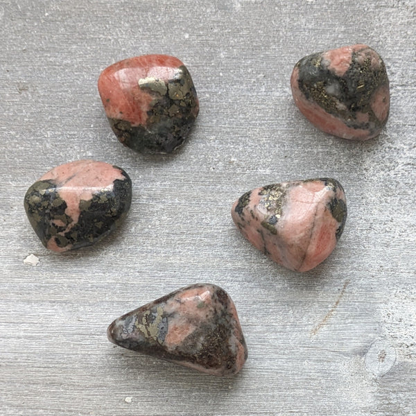 Triplite Wagnerite in Pyrite Tumblestone