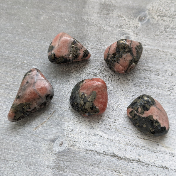 Triplite Wagnerite in Pyrite Tumblestone