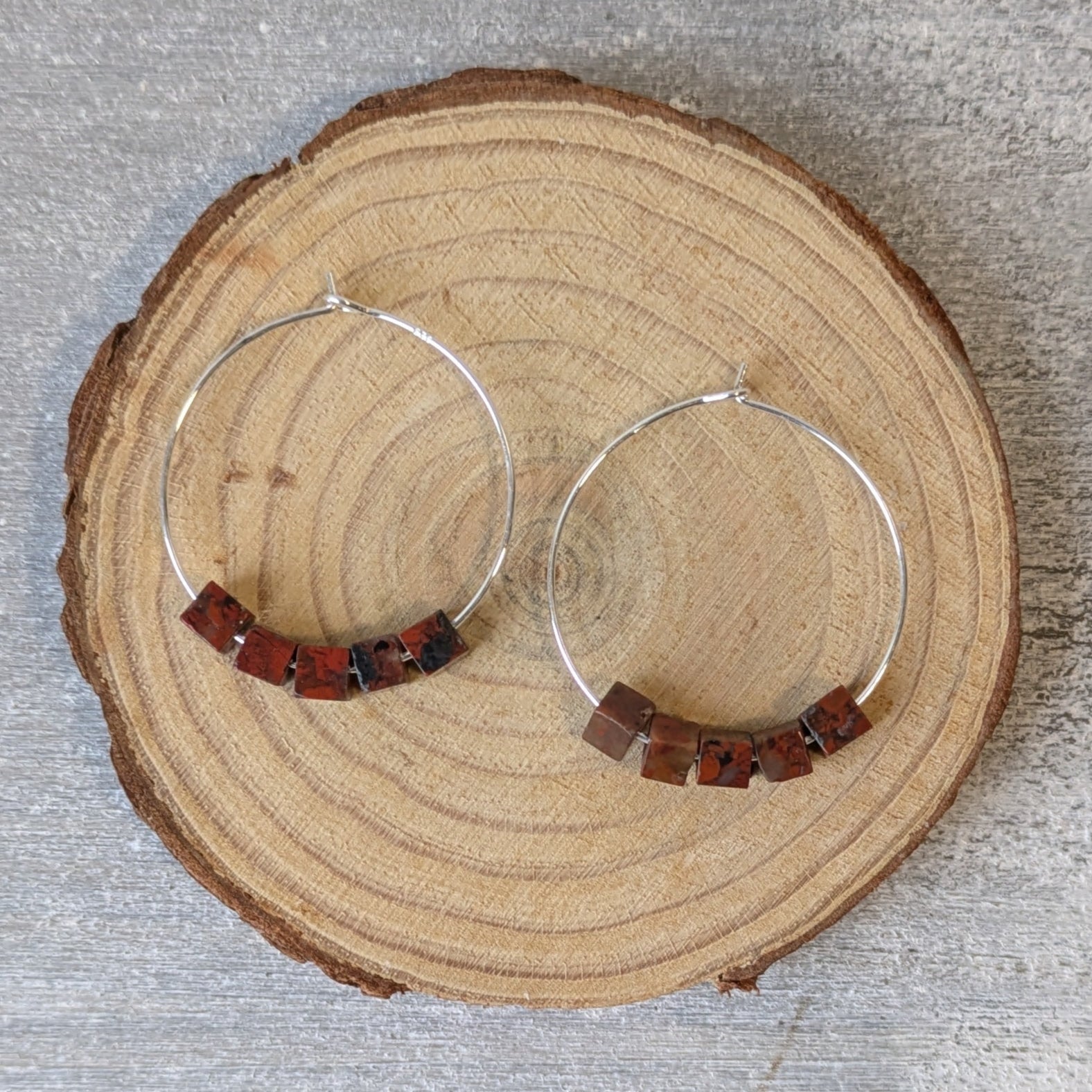 Brecciated Jasper Sterling Silver Crystal Hoops
