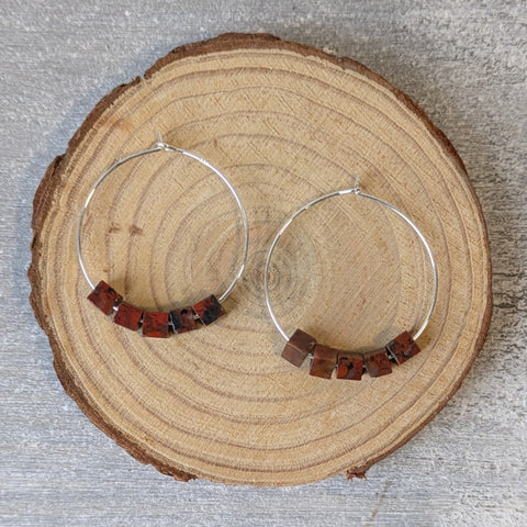 Brecciated Jasper Sterling Silver Crystal Hoops