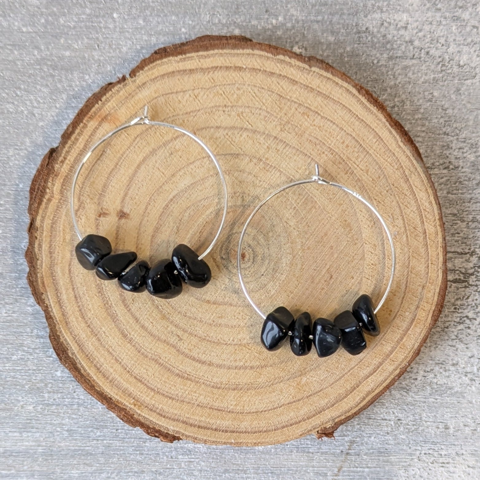 Black Obsidian Sterling Silver Crystal Hoops