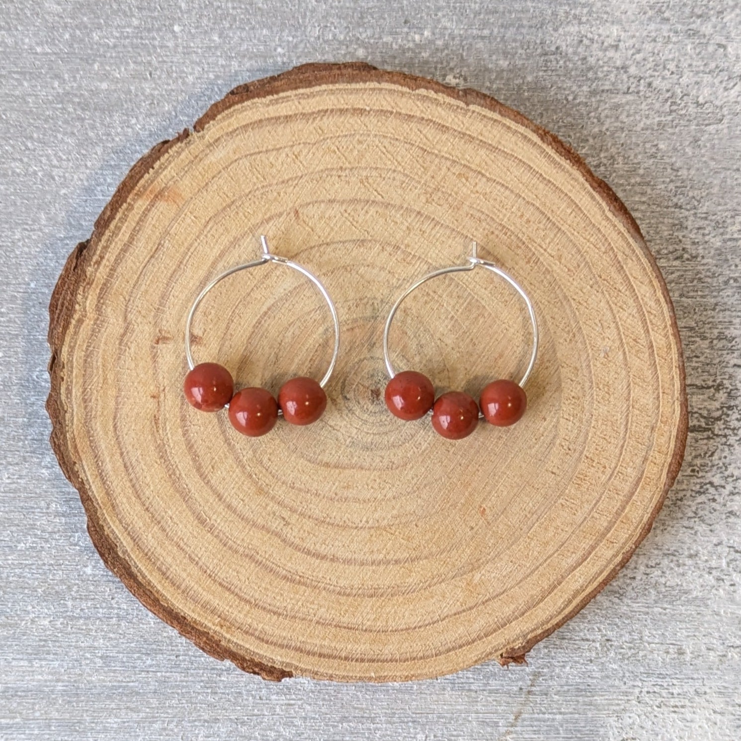 Mini Red Jasper Sterling Silver Crystal Hoops