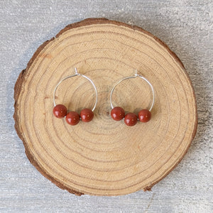 Mini Red Jasper Sterling Silver Crystal Hoops