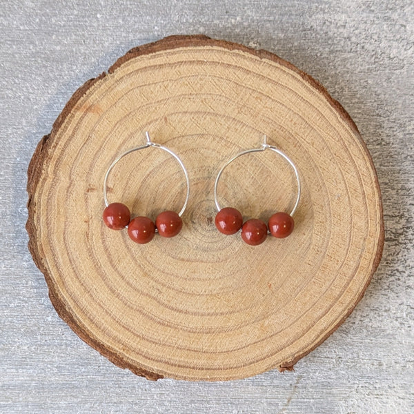 Mini Red Jasper Sterling Silver Crystal Hoops